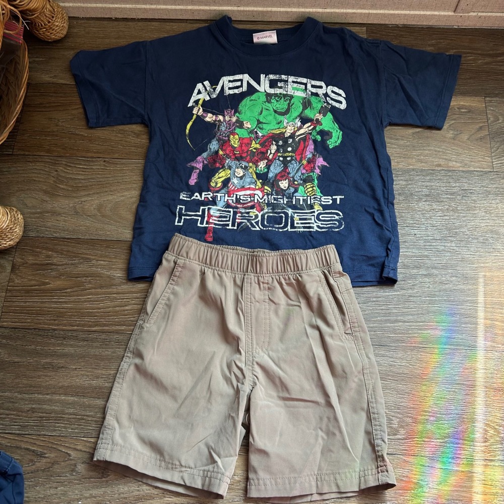 Cotton On Kids Marvel Shirt Set 3T Navy Tan 2pc Bundle